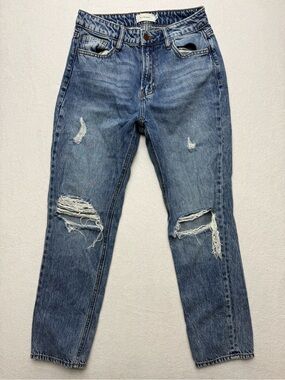 Bohme Blue Straight Leg Jeans with Distressed Details
